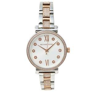 Pre Owned Michael Kors Silver Gold Plated Stainless Steel Sofie MK3880 Women's Wristwatch 36 MM