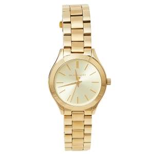 Michael Kors Gold Tone Stainless Steel Slim Runway MK3512 Women's Wristwatch 34 mm 