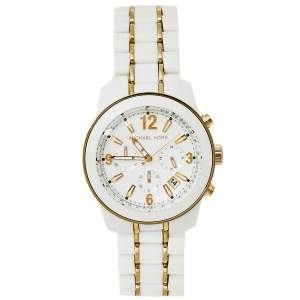 Pre Owned Michael Kors White Stainless Steel and Acetate MK5804 Women's Wristwatch 43MM
