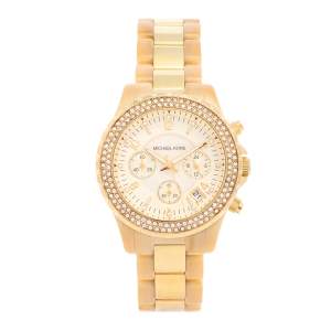 Pre Owned Michael Kors Mother of Pearl Gold Tone Stainless Steel & Horn Acetate Madison MK5417 Women's Wristwatch 42 mm