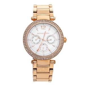 Pre Owned Michael Kors Silver Rose Gold Tone Stainless Steel Parker MK5781 Women's Wristwatch 38 mm