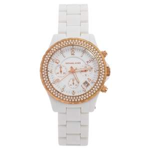 Pre Owned Michael Kors White Rose Gold Plated Stainless Steel MK5379 Women's Wristwatch 42 mm 