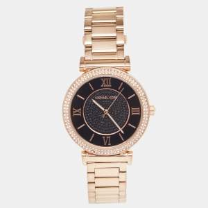 مملوكة مسبقًا Michael Kors Black Rose Gold Plated Stainless Steel Catlin MK3356 Women's Wristwatch 38 mm