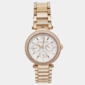 مملوكة مسبقًا Michael Kors Silver Rose Gold Tone Stainless Steel Parker MK5781 Women's Wristwatch 38 mm