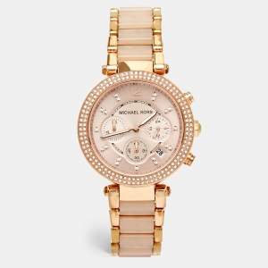 مملوكة مسبقًا Michael Kors Champagne Gold Plated Stainless Steel Acetate Parker MK5896 Women's Wristwatch 39 mm