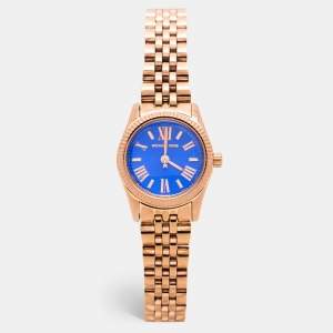 Michael Kors Blue Rose Gold Plated Stainless Steel Petite Lexington MK3272 Women's Wristwatch 26 mm