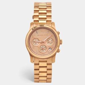 Mickael Kors Champagne Rose Gold Plated Stainless Steel Runway MK5128 Women's Wristwatch 38 mm