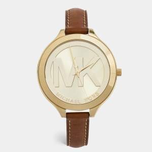 Michael Kors Champagne Gold Plated Stainless Steel Leather Slim Runway MK2326 Women's Wristwatch 42 mm