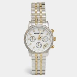 Michael Kors White Mother Of Pearl Two-Tone Stainless Steel Ritz MK5057 Women's Wristwatch 38 mm