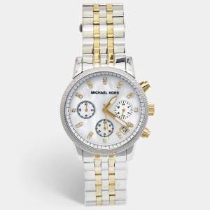 Michael Kors White Mother Of Pearl Two-Tone Stainless Steel Jet Set Series MK5057 Women's Wristwatch 36 mm