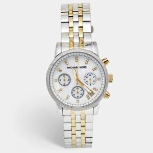 Michael Kors White Mother Of Pearl Two-Tone Stainless Steel Jet Set Series MK5057 Women's Wristwatch 36 mm