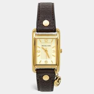 Michael Kors Yellow Gold Plated Stainless Steel Leather Jet Set MK2166 Women's Wristwatch 26 mm