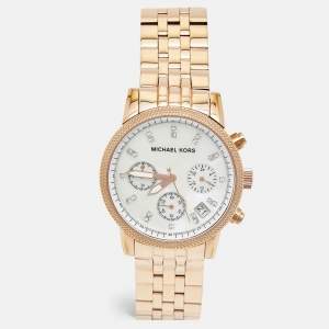 Michael Kors Mother of Pearl Rose Gold Plated Stainless Steel Jet Set MK5026 Women's Wristwatch 38 mm