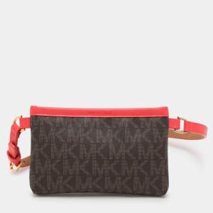 MICHAEL Michael Kors Brown/Red Signature Coated Canvas and Leather Belt Bag