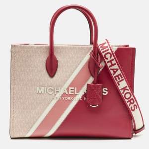 MICHAEL Michael Kors Pink Signature Coated Canvas and Leather Medium Mirella EW Tote