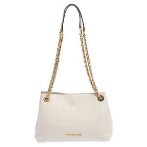 Pre Owned MICHAEL Michael Kors White Leather Jet Set Chain Shoulder Bag
