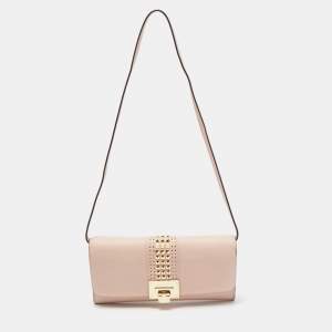 MICHAEL Michael Kors Dusty Pink Leather Studded Tina Ballet Clutch Bag
