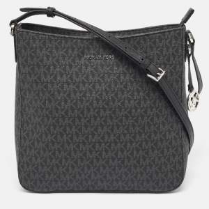 Michael Kors Black Signature Coated Canvas and Leather Large Jet Set Travel Messenger Bag