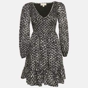 MICHAEL Michael Kors Black Broderie Anglaise Cotton Smocked Mini Dress XXS