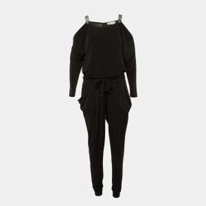 Pre Owned MICHAEL Michael Kors Black Jersey Cold Shoulder Jumpsuit M