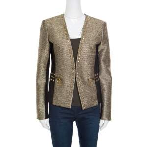 Michael Michael Kors Gold Contrast Paneled Embellished Front Open Blazer M