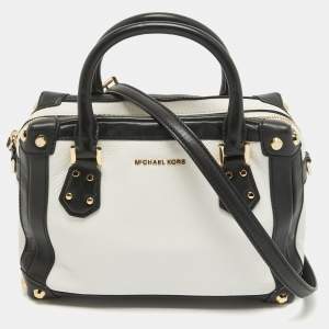 Pre Owned MICHAEL Michael Kors White/Black Leather Small Taryn Satchel
