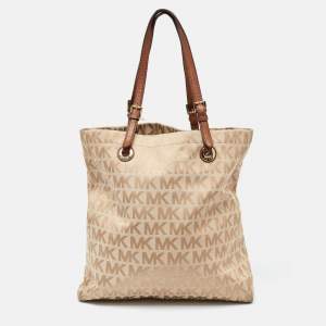 MICHAEL Michael Kors Beige/Brown Signature Canvas and Leather North South Tote 