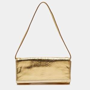 MICHAEL Michael Kors Gold Python Effect Leather Lana Clutch Bag