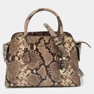 MICHAEL Michael Kors Beige Python Embossed Leather Medium Harper Satchel