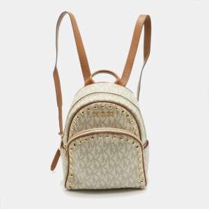 MICHAEL Michael Kors Off White Signature Coated Canvas Studded Abbey Backpack