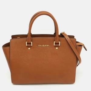 MICHAEL Michael Kors Brown Saffiano Leather Large Selma Satchel