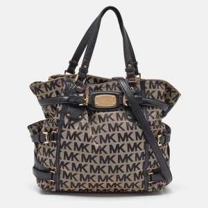 MICHAEL Michael Kors Black/Beige Signature Canvas and Leather Gansevoort Tote