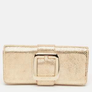 MICHAEL Michael Kors Gold Snake Effect Suede Sutton Clutch