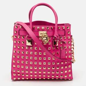 MICHAEL Michael Kors Pink Leather Large Studded North South Hamilton Tote