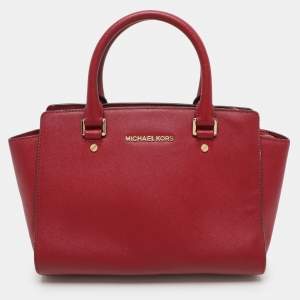MICHAEL Michael Kors Red Blue Leather Medium Selma Satchel