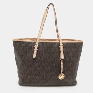 MICHAEL Michael Kors Brown Coated Canvas And Leather Jet Set Travel Tote