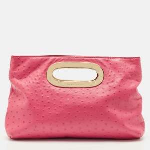 MICHAEL Michael Kors Pink Ostrich Embossed Leather Berkley Clutch