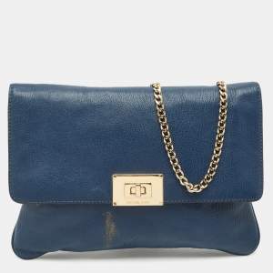 MICHAEL Michael Kors Blue Leather Turnlock Chain Shoulder Bag