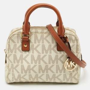 MICHAEL Michael Kors White Signature Coated Canvas Mini Jet Set Travel Satchel