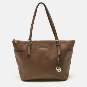 MICHAEL Michael Kors Brown Leather Jet Set Top Zip Tote