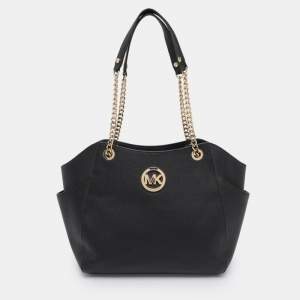 MICHAEL Michael Kors Black Leather Jet Set Travel Chain Tote
