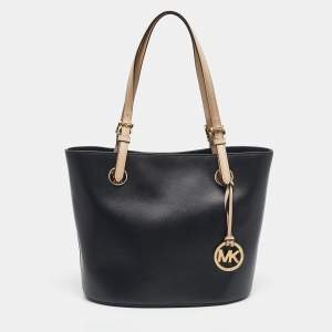 Pre Owned MICHAEL Michael Kors Black Leather Medium Jet Set Tote
