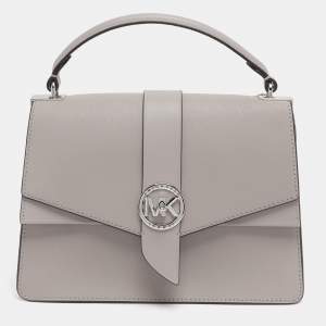 Pre Owned MICHAEL Michael Kors Grey Leather Medium Greenwich Top Handle Bag