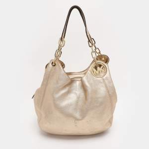 Pre Owned Michael Michael Kors Gold Leather Fulton Hobo