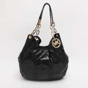 Pre Owned MICHAEL Michael Kors Black Python Effect Leather Fulton Hobo