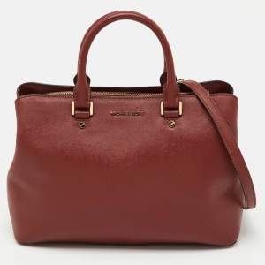 Pre Owned MICHAEL Michael Kors Brown Saffiano Leather Medium Savannah Satchel