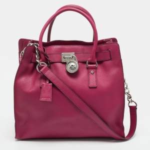 مملوكة مسبقًا MICHAEL Michael Kors Hamilton Large Magenta Leather North South Tote