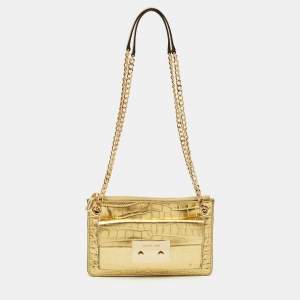 Pre Owned حقيبة كتف مايكل مايكل كورس سلون جلد منقوش بكروك ذهبي مسطح