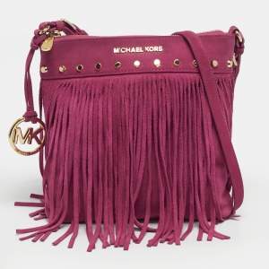 مملوكة مسبقًا MICHAEL Michael Kors Billy Fuchsia Suede Fringe Crossbody Bag