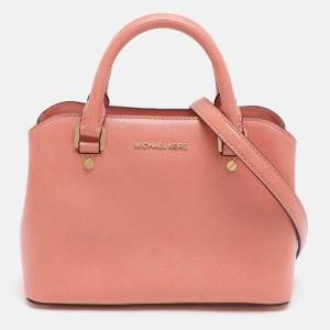 مملوكة مسبقًا MICHAEL Michael Kors Savannah Small Peach Saffiano Leather Satchel